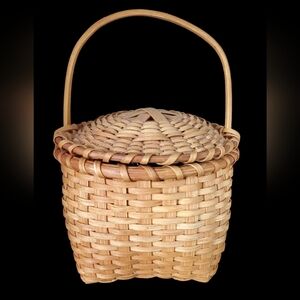 Natural Woven Basket with Attached Lid Vintage